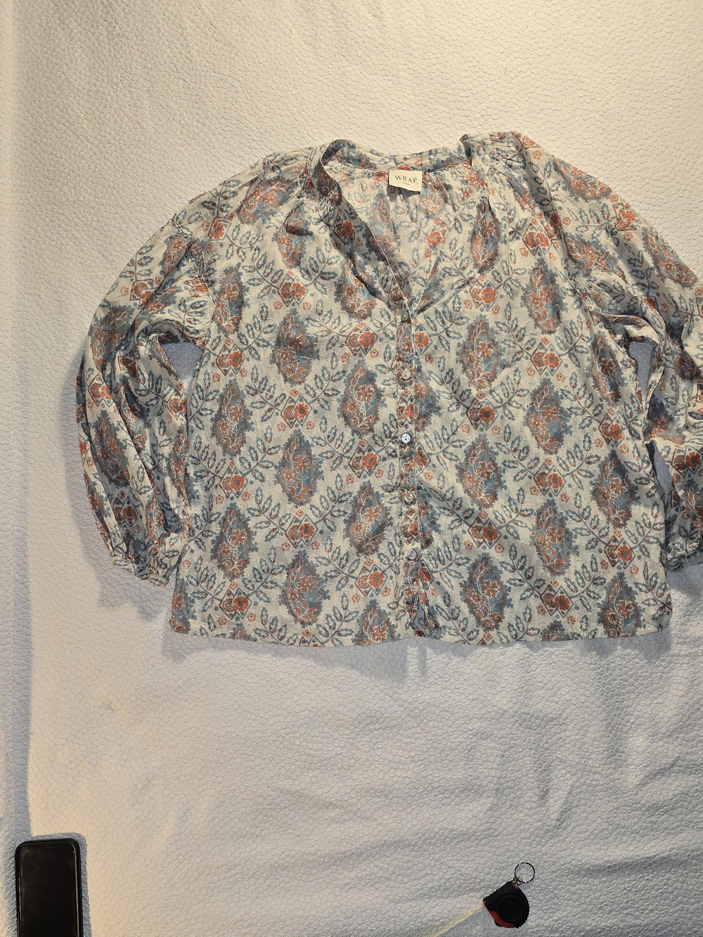 Wrap London Boho Printed Cotton Blouse Style TC32 Paisley Blue Orange US 14/UK18